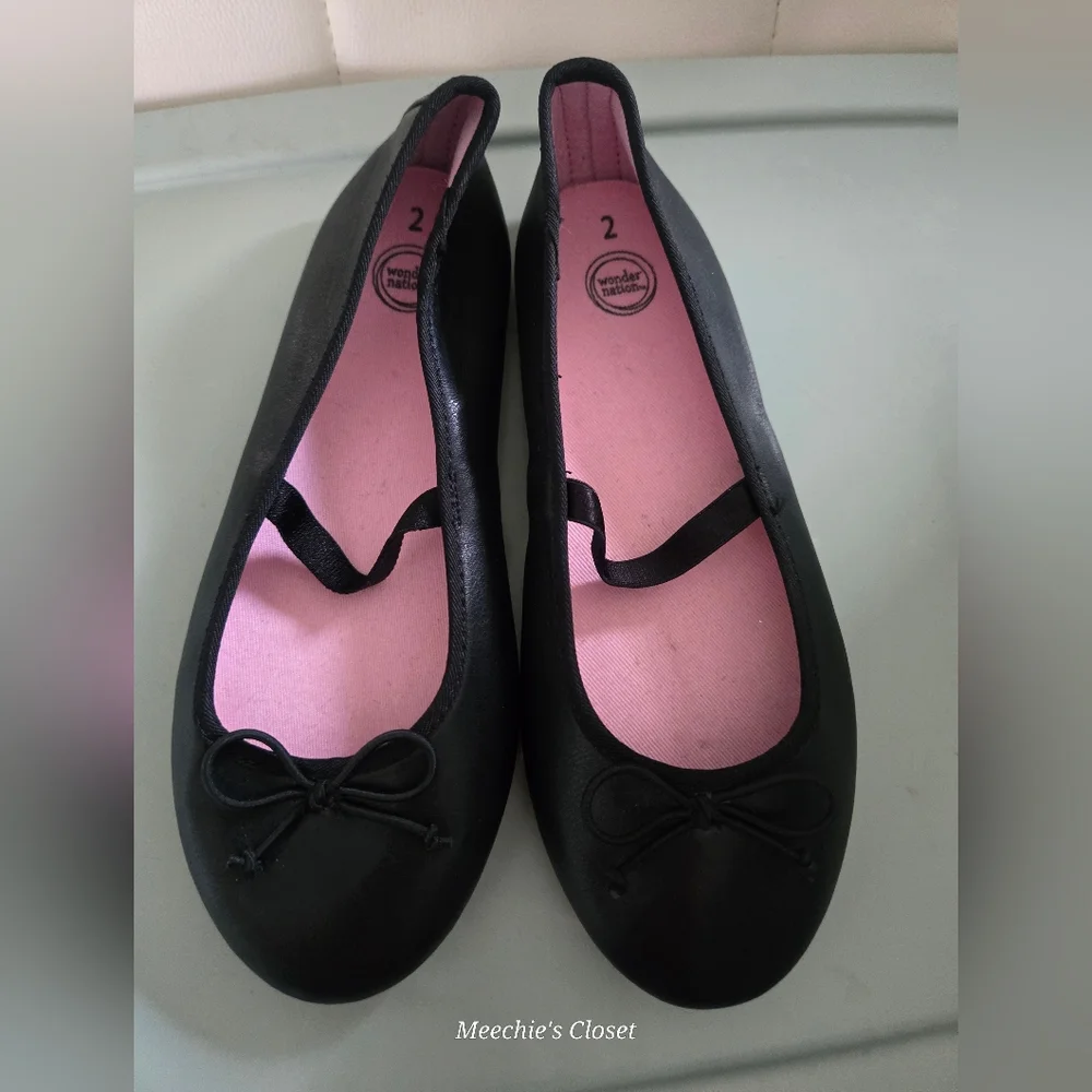 Wonder Nation Girls Black Flats With Bows Size 2